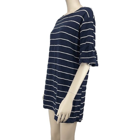 ICON Navy Sailor Chic Cotton 1/2 Sleeves Blue White Stripes T-Shirt Dress S M - Picture 4 of 6